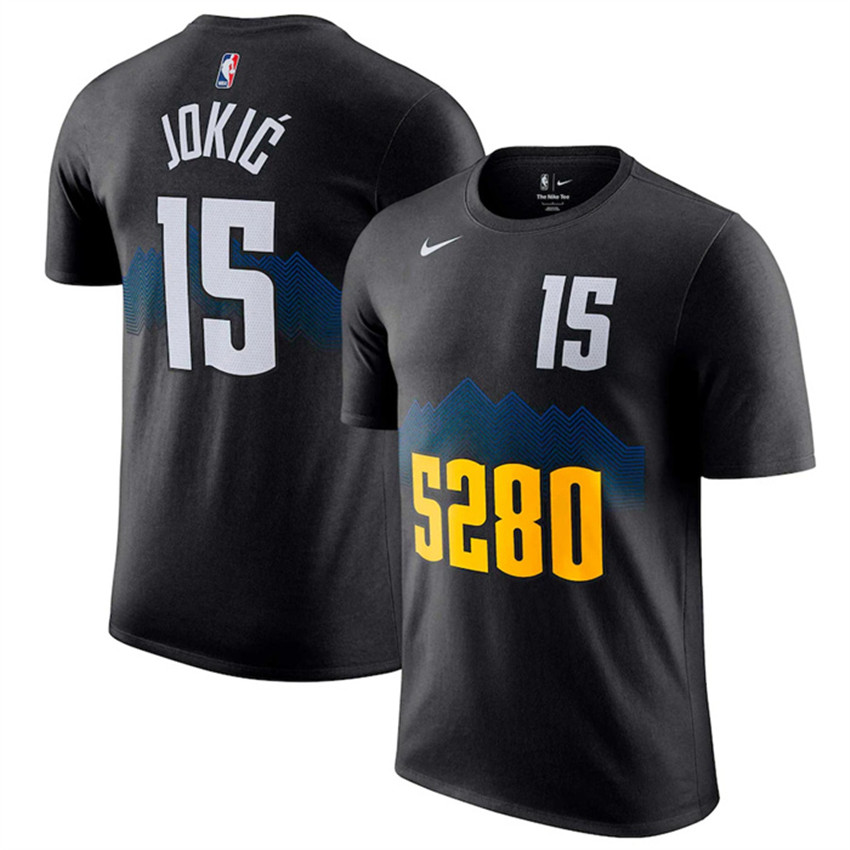 Men's Black Denver Nuggets #15 Nikola Jokic 2023/24 City Edition Name & Number T-Shirt